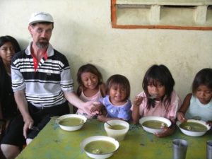 Fr. Tom O'Brien MSC at a soup kitchen in Venezuela