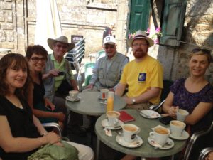 Pilgrims taking time out for coffee