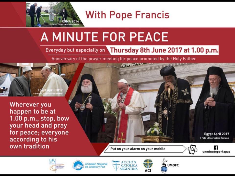 A Minute for Peace, Pope Francis, prayer meeting, prayer for peace, Missionaries of the Sacred Heart, MSC Misisons