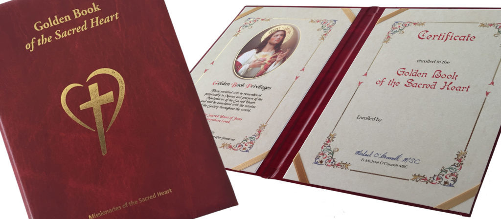 MSC Missions, Missionaries of the Sacred Heart, Golden Book of the Sacred Heart, Golden Book, Mass enrolment book, enrolment in the Golden Book of the Sacred Heart, prayer to the Sacred Heart, perpetual prayer, perpetual enrolment, religious gifts, Mass cards, MSC Mass cards, Sacred Heart of Jesus