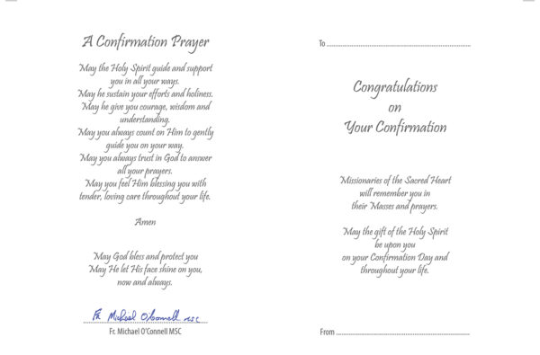 confirmation card inside