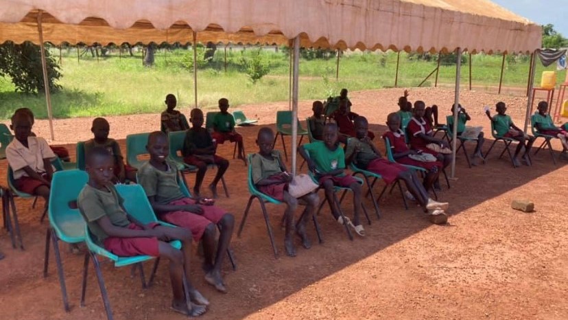 Loreto primary school students waiting their turn for malaria treatment in Rumbek, South Sudan.