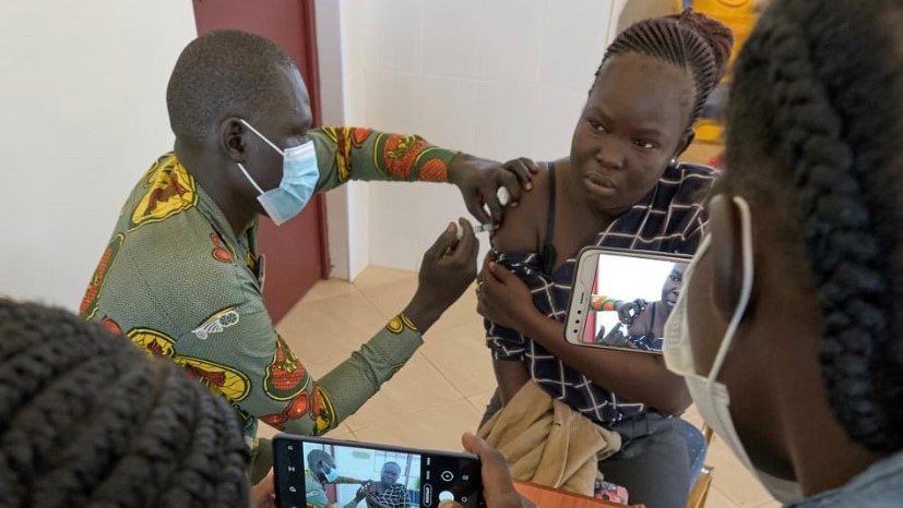 One of the Loreto interns gets their second Astra Zeneca jab in the Mary Ward Primary Health Care Clinic in the school. (Photos of Loreto School courtesy of Life on Earth Pictures.)