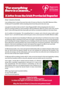 A Letter from the Irish Provincial Superior - Christmas 2021