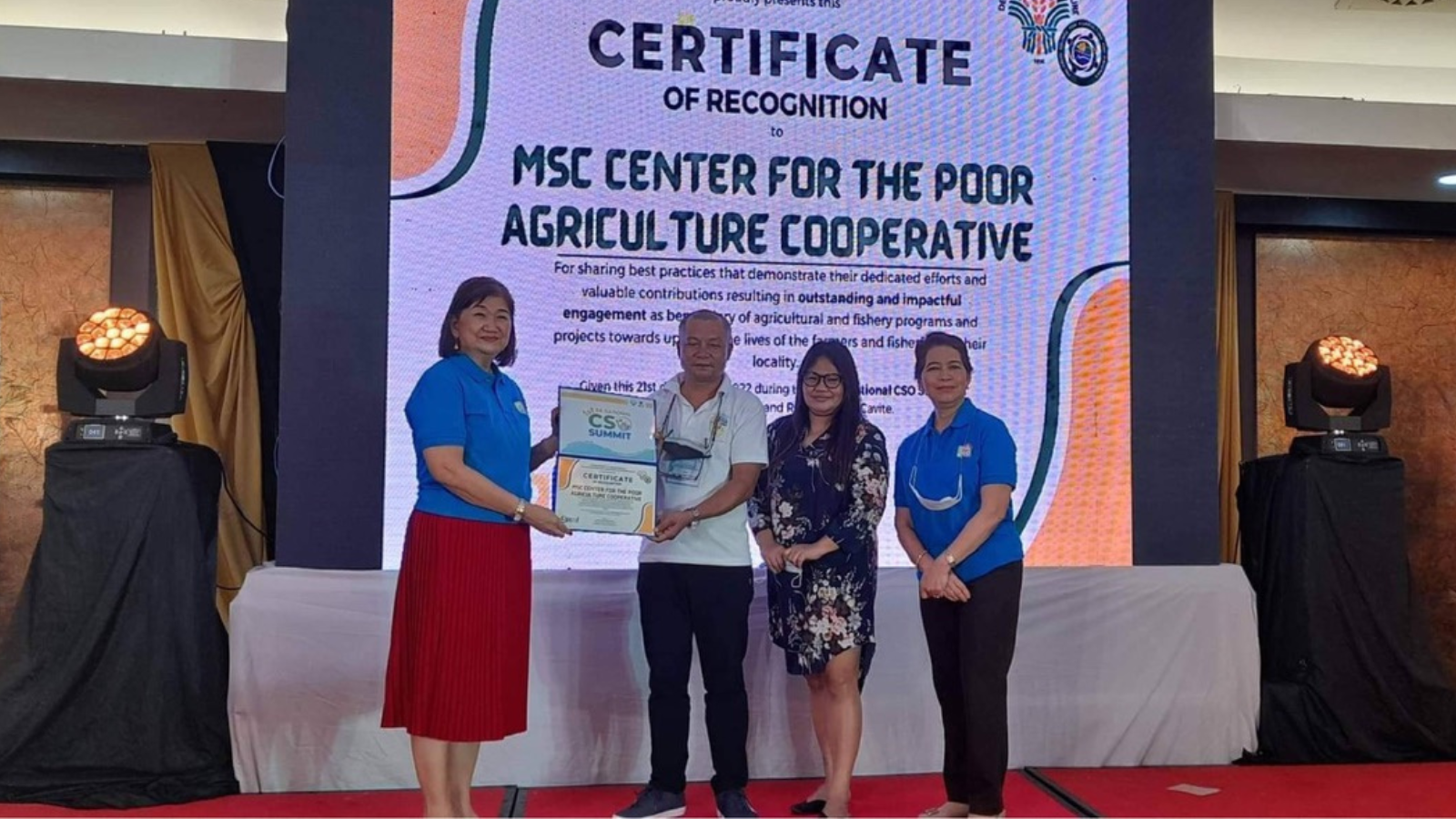 Award for MSC Centre for the Poor Agriculture Cooperative in the Philippines.