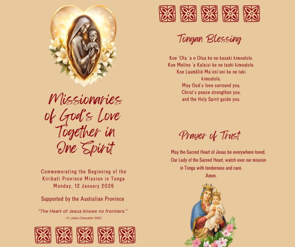 The Daughters of Our Lady of the Sacred Heart celebrate the beginning of the Kiribati Province Mission in Tonga, in the Pacific Islands, on January 12th, 2026. (Image via @olshaustralia on Facebook.)