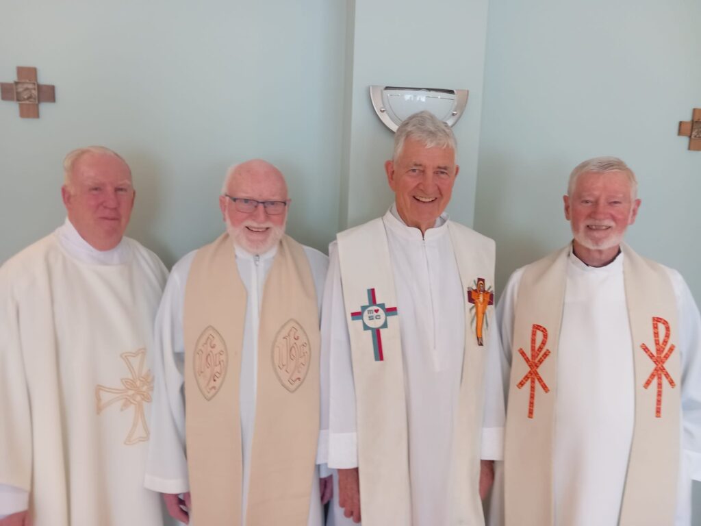 Congratulations to our 2026 Jubilarians! L-R: Fr Kevin Shanahan MSC (40 years), Fr Tom Mulcahy (60 years), Fr Mick Curran (60 years), and Fr Pat Glanaghy (50 years).