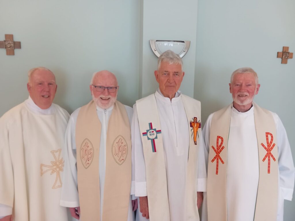 Congratulations to our 2026 Jubilarians! L-R: Fr Kevin Shanahan MSC (40 years), Fr Tom Mulcahy (60 years), Fr Mick Curran (60 years), and Fr Pat Glanaghy (50 years).