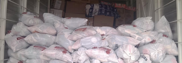 Logistics of Love and Hope. Bags of relief provisions organized meticulously by parish Caritas networks. Each package stands as a direct testimony to our unconditional commitment to affected families.